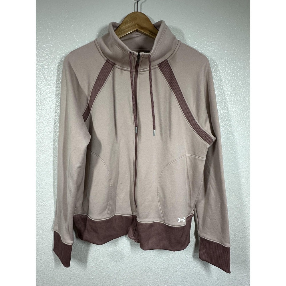 Under Armour Jacket Womens Large Mauve Pink Full Zip Mock Neck Athletic‎ Logo